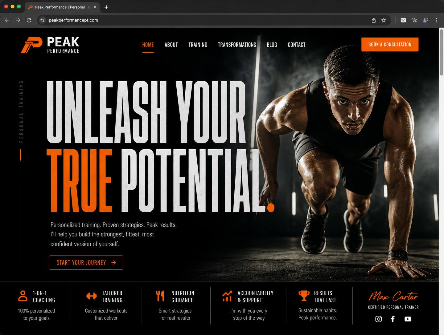 Website design for a personal training business