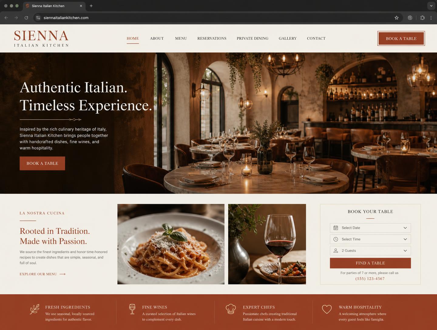 Website design for an Italian restaurant